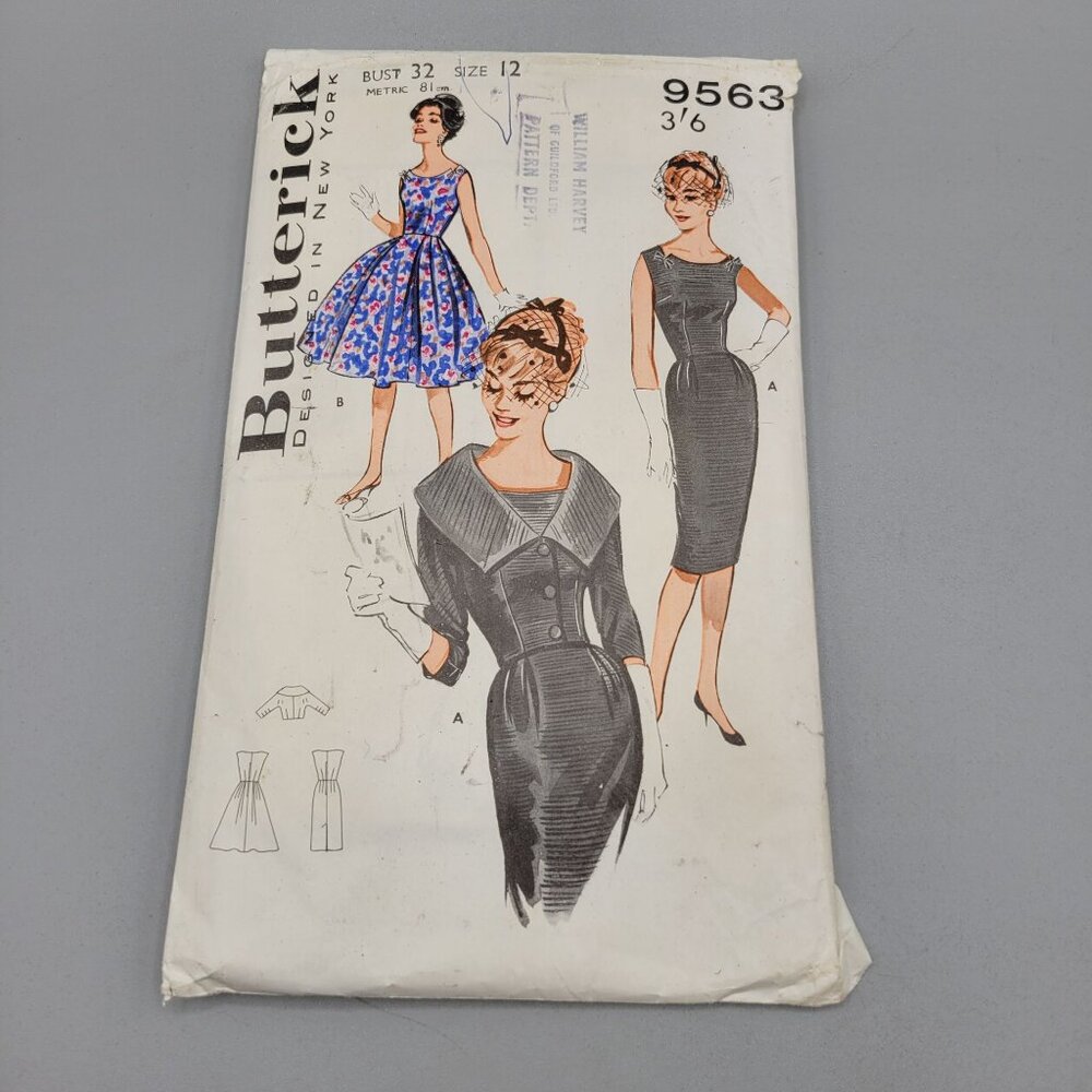 Butterick 9563 Misses Dress Jacket Sewing Pattern Size 12 1960s Design